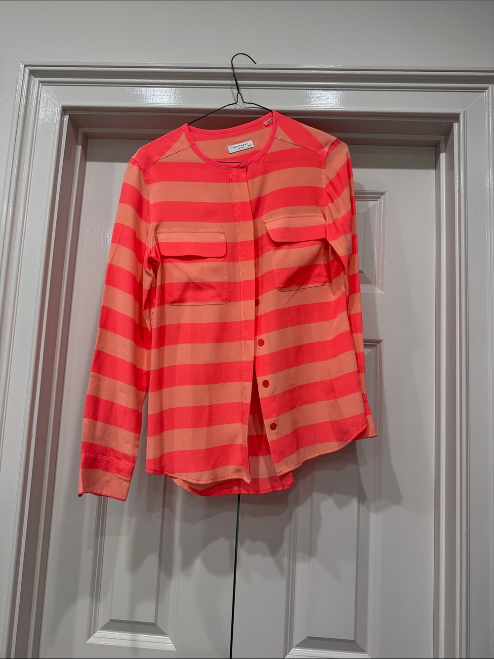 Equipment Coral and Peach Striped Blouse